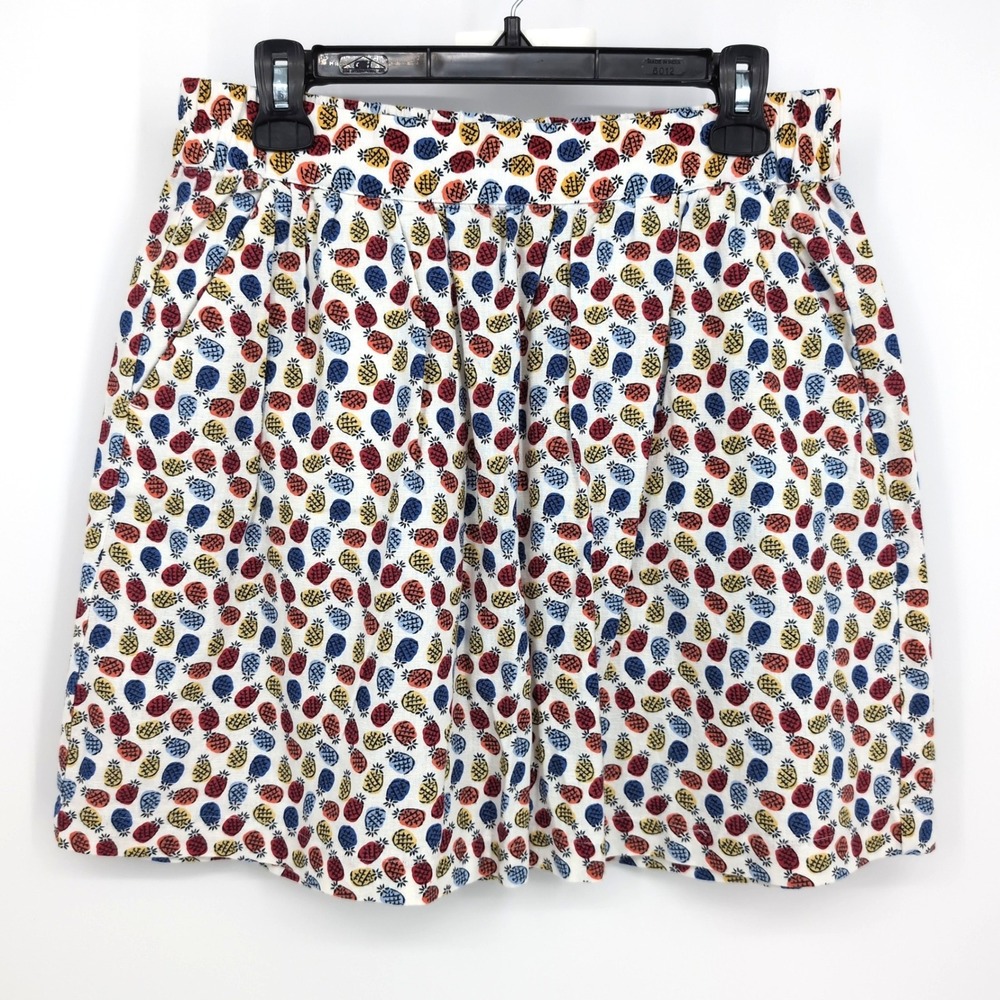 LOFT Outlet Skirt White Pineapple Print Linen Blend Casual Womens Size Medium